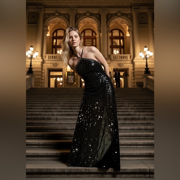 Bari Jay vintage GORGEOUS sequin Halter gown! - Picture 1 of 5